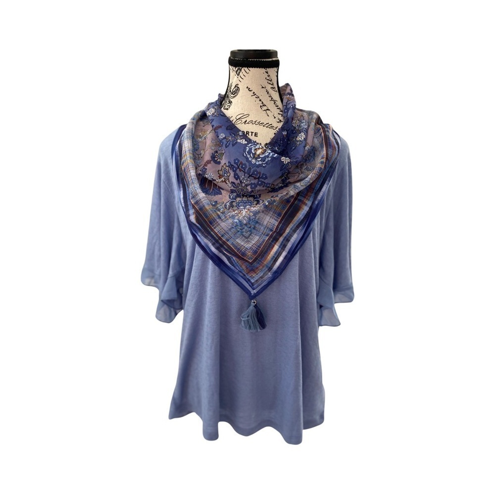 Style & Co Scoop Neck Top with Matching Printed Tassel Scarf NWT Size M